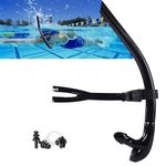 Swim Snorkel for Lap Swimming,Adult Swimmers Snorkeling Gear for Swimming Snorkel Training in Pool and Open Water,Center Comfortable Silicone Mouthpiece One-Way Purge Valve,With Nose Clip and Earplug