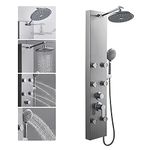 ROVOGO Shower Panel System with 8-inch Rainfall Shower Height Adjustbale, 6 Body Jets and 5-Setting Handheld, 304 Stainless Steel Shower Tower Column, Brushed