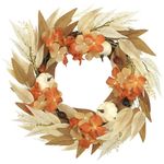 Miaikoe Autumn Wreath Decor for Front Door, 18 inch Door Wreath with White Harvest Pumpkins Maple Leaf Wreath for Fall Halloween Thanksgiving Holiday Decoration 45cm (White)