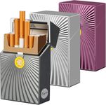 SUGLAU Cigarette Case King Size 3 Pack Holds 20 Capacity Push to Open (Black+Silver+Purple)