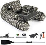 Goplus Inflatable Float Tube, Fishing Belly Boat with Fish Ruler, Pump, Storage Bag, Adjustable Straps, Fishing Float Tube for Angling, 350LBS Load Capacity (Large Camouflage, W/Rod Holder)