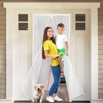 KARP Polyester Mosquito Net for Door, Mosquito Door Curtain with Stay-Open Buckle, Auto-Closing Insect Screen to Keep Mosquito Out, Full Frame Hook & Loop for All Door Types (100 cm X 210 cm, White)