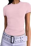 Women's Basic Slim Fit T-Shirt Top Short Sleeve Y2K Tops TikTok Influence Crop Top Club Party Streetwear(Light Pink-1, S)