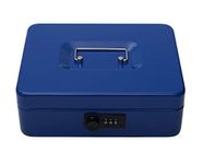 Store2508® Metal Cash Box With Number Combination Lock (MEDIUM BLUE)