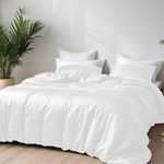 LINENWALAS White Double Duvet Cover 3Pc Set Organic Bamboo Bedding Set Double Anti Allergy Comforter Cover Set 200x200 Soft, Cooling, Luxury Bamboo Bedding Double Size Quilt Cover (White)