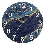 BOENLE Abstract Blue Gold Marble Wall Clock Non Ticking Silent Kitchen Clock Large Battery Operated Clocks 10 inch for Living Room Bedroom Decor