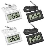 Thlevel 4x Digital Thermometer Temperature Monitor with External Probe for Fridge Freezer Refrigerator Aquarium (2x Black 2x White)