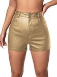 MakeMeChic Women's High Waisted Leather Look Stretchy Skinny Denim Shorts Khaki S