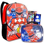 Power Rangers Backpack with Lunch Box for Boys, Girls ~ 4 Pc Bundle with Power Rangers School Bag, Lunch Bag, Stickers, More, Red, power rangers school supplies, Power Rangers Lunch Box, Power Rangers