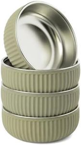 Monkey Proof™ Non-Toxic Stainless Steel Child Bowl 5” with Non-Slip Grooved Silicone Shell, (Set of 4 bowls) Unbreakable, Mess Free Feeding for Babies, Toddlers, Kids, BPA free (Olive Green Grooved)