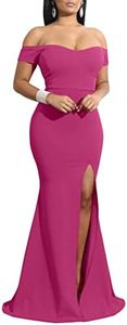 YMDUCH Women's Off Shoulder High Split Long Formal Party Dress Evening Gown Rose