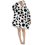 Shamdon Home Collection Oversized Blanket Hoodie,Sherpa FLeece Wearable Blanket Hoodie for Women Men,Soft and Warm Hooded Sweatshirt Adults with Giant Pocket Teenager,One Size Fits All,Cow