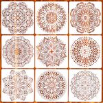 Eunvabir 9 Pack 12X12 In Reusable Mandala Stencil For Painting On Floor Large Wall Floor Tile Fabric Furniture Stencils Painting Template