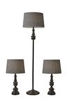 Adesso 1591-01 Classic Set Containing Matching Floor Two Table Lamps, Herringbone Shades