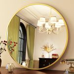 HARRITPURE Round Mirror 18" Gold Wall Mounted Circle Mirrors Vanity Mirror with Brushed Aluminum Alloy Frame Modern Decoration for Bathroom, Living Room, Vanity, Bedroom, Entryway