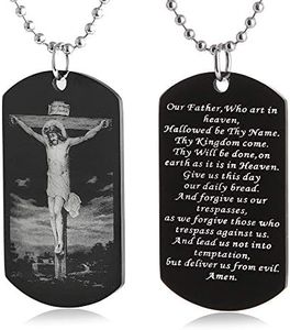 FAYERXL Catholic Christian Holy Bible Verse Scripture Baptism Religious Communion Confirmation Rite Gift Dog Tag Necklace for Men/Church pastor (Jesuse Our Father Crusify)