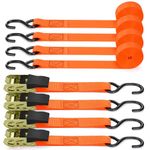 Ohuhu Ratchet Tie Down Strap 4 Pack, 4.6m 680kg Break Strength Securing Straps Logistic Cargo Straps with Hooks, Rubber Coated Metal Handles for Appliances, Moving Cargo, Motorcycle, Orange