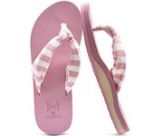 KuaiLu Womens Yoga Mat Flip Flops with Comfortable Arch Support Ladies Summer Beach Pool Waterproof Thong Sandals Comfort Supportive Cushion Slip on Cheap Flipflops Stripes Pink Size 7.5