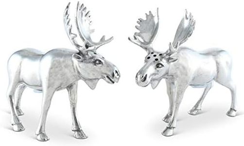 Vagabond House Pewter Metal Moose Salt and Pepper Set Artisan Designer Handcrafted for Cabin Lodge Mountain Décor 4.5 inch Tall