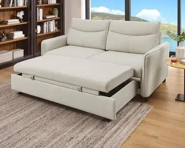 THSUPER 75-Inch Queen Size Convertible Sleeper Sofa Bed, Comfortable Pull-Out Futon Loveseat, Full Love Seat for RV Small Spaces, Hide-A-Bed Fold Out Couch - Beige