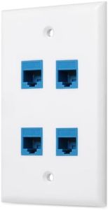 Ethernet Wall Plate 4 Port, Cat 6 Ethernet Wall Outlet Female-Female, Compatible with Cat7/6/6e/5/5e RJ45 Jack Keystone Inline Coupler Wallplate Devices - Ethernet Plug In Wall Outlet - Blue