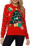 VENTELAN Women's Christmas Sweater Funny Christmas Tree Ugly Pullover Snowflake Long Sleeve Sweater Shirt, Christmas Tree Red, Medium