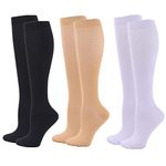 Zingso Compression Socks for Women Men, 3 Pairs 20-25mmHg Flight Socks Compression Stockings for Sport, Athletic, Edema, Diabetic, Varicose Veins, Travel, Pregnancy, Nursing (L/XL, Black Skin White)