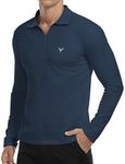 KUYIGO Men's Long Sleeve Zip Polo Shirts Slim Fit Classic Exquisite Embroidery Golf Tennis Cotton Shirt XXL Grey Blue