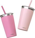 CUPKIN Toddler Tumblers - The Original 12 oz Stackable Stainless Steel Cups - Set of 2 Powder Coated Insulated Kids Water Bottle Alternative + BPA Free Lids + Silicone Straws (Polignac + Potpourri)