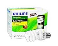 Philips 431122 CFL 13W = 60W Philips EnergySaver Mini Twister Flourescent Bulb, Soft White (2700 Kelvin), E26 Base, 6-Pack