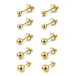 JOVIVI Gold Stud Earrings for Women Girls, 5 Pairs Stainless Steel Round Ball Stud Earrings Set, Hypoallergenic Barbell Earring Ear Studs Men Jewellery,Size: 3, 4, 5, 6, 8mm