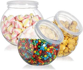 TOPZEA 3 Pack Candy Jars with Lids, 46 Oz Plastic Clear Cookie Storage Container Sweet Jar with Lid, Wide Mouth Opening Kitchen Countertop Jars for Candies, Jelly Beans, Cookies, Cereal, Snack