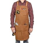 PD Carpenters Apron with Shoulder Pads, Waxed Canvas Apron with Cross-Back Straps and 9 Multifunctional Pockets, Work Apron for Men, Leather Welding, Durable and Water Resistant Workshop Apron (Brown)