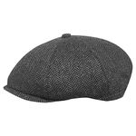 TOSKATOK® Unisex Mens, Ladies 8 Panel Herringbone Tweed Wool Blend Baker Boy Newsboy Flat Gatsby Hat Cap-Charcoal