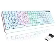 KLIM Chroma Wireless Gaming Keyboard AZERTY FR + Slim, Durable, Ergonomic, Discreet, Waterproof, Silent + Backlit Gaming Keyboard for PC Mac + PS4 Keyboard + New Version 2024 + White