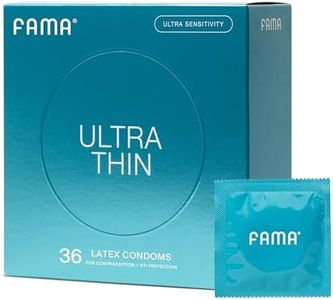 FAMA Ultra Thin Condoms for Men,Lubricated Condoms-25% Thinner, Natural Latex for Sensitive Skin，2.12-Inch/54 mm Diameter (36 Pack)