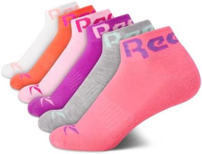 Reebok Girls' Quarter Socks - 6 Pack Performance Cushioned Comfort Quarter Cut Ankle Socks - Athletic Socks for Girls, Size Medium, Pink Multi