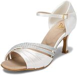 JIAJIA 20524 Latin Women's Sandals 2.7'' Flared Heel Super Satin Dance Shoes Color Ivory,Size 6.5 UK / 40 EU