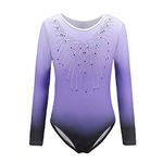 Sinoem Gymnastics Leotards for Girls One Piece Gradient Color Sparkle Dancing Ballet Gymnastics Athletic Dance Dress for Little Girl , Purple-long sleeved Tag 10A(9-10 year)