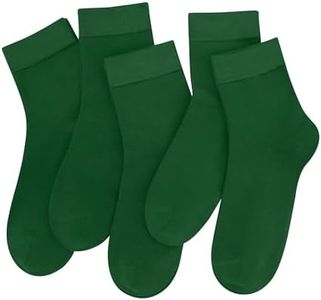 SERISIMPLE Colorful Quarter Ladies Crew Socks Breathable Solid Pastel Light Color Thin Bootie Unisex Sock 5 Pairs (Forestgreen, Medium)