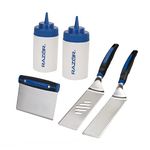 Razor 5 Piece Griddle Kit Tool Set- Includes Steel Chopper, 2 Clear Squeeze Bottles, and 2 Spatulas