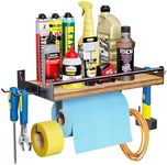 SINGBLA Garage Paper Towel Holder Wall Mount, Wooden Paper Towel Holder with Shelf for Kitchen Garage Quick Clean Station, Garage Organization and Storage with 4 Detachable Hooks