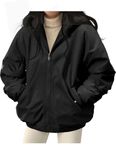 Tuopuda Womens Winter Jackets Thermal Zip Up Coat with Hood Casual Reversible Parka Jacket Windproof Warm Fleece Winter Coat Outdoor Jacket(Black,L)