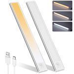 Under Cabinet Lighting Wireless, 2 Pack Closet Light, Motion Sensor Light Indoor, 1100mAh Rechargeable Battery Operated Dimmable Cabinet Lighting, Under Counter Lights for Kitchen, Shelf (20cm)