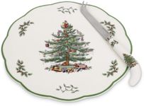 Spode Christmas Tree Appetizer Plate with Cheese Knife