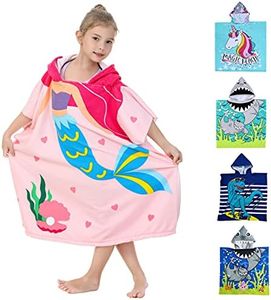 Athaelay Soft Microfiber Swim Cover-ups for 3 to 10 Years Old Kids Hooded Bath Beach Poncho Towels with Portable Bag (Big Pink Mermaid, Fits 3-10 Years)