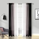 Melodieux Black Ombre Sheer Curtains Gradient Rod Pocket Voiles, 56x72 inch, 2 Panels