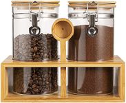 Yangbaga Glass Sugar Coffee Canister for Ground Coffee, 2×45OZ Coffee Containers with Shelf Coffee Station Coffee Bar Accessories Organizer Decor, Food Storage Jar with Bamboo Coffee Scoop for Kitchen