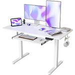 FEZIBO Height Adjustable Electric Standing Desk with Keyboard Tray, 48 x 24 Inches Sit Stand up Desk with Splice Board, White Frame/White Top