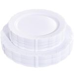 U-QE 60PCS White-Plastic-Plates for Party - High End Disposable Plates for Weddings - White Plates Disposable Heavy Duty Including 30PCS 10.25'' White Dinner Plates & 30PCS 7.5'' White Dessert Plates